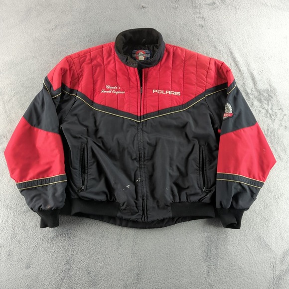 polaris Other - Polaris Bomber Jacket Mens Large Red Black Nylon Full Zip Coat Spellout Logo